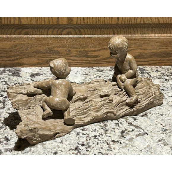 Vtg Haeger Pottery M.Strubel Sculpture 2 Children On A Fallen Tree - Picture 1 of 16